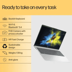 HP Thin and Light Laptop | AMD Ryzen 7 | 16 GB | 512 GB SSD | Windows 11 Home | 15.6 Inch | Natural Silver | 15-FC0476AU