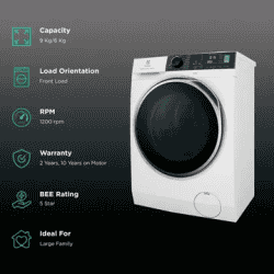 Electrolux Fully Automatic Front Load Washer Dryer Combo | 9 Kg | 6 Kg  | White | EWW9024P5WB