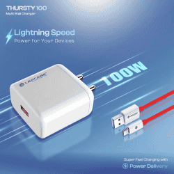 Lapcare Thursty USB Supervooc Multi Wall Charger | USB to Type-C Inside Cable | 100W | LQW-413