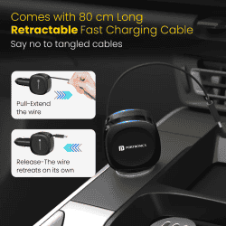 Portronics Car Power Flexo | 60W | 18W USB Type A | 30W Type C | 30W Retractable Type C Cable | POR 1877
