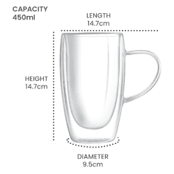 Treo by Milton Double Wall Glass Beer Mug with Handle | 1 Piece | 450 ml | Transparent