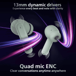 Philips Truly Wireless Earbuds with ANC | 13mm Neodymium Drivers | Ultra Low Latency | Frosty Green | TAT1050GN/94