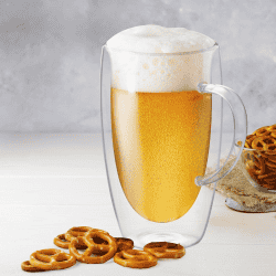 Treo by Milton Double Wall Glass Beer Mug with Handle | 1 Piece | 450 ml | Transparent