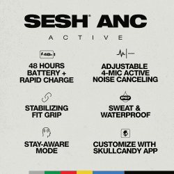 Skullcandy Sesh ANC Active in Ear Wireless Earbuds | 4 Mic Digital ANC | Black Orange