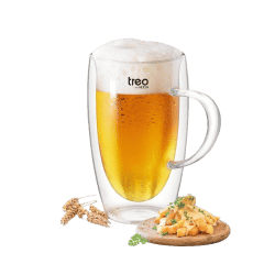 Treo by Milton Double Wall Glass Beer Mug with Handle | 1 Piece | 450 ml | Transparent