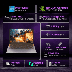Lenovo LOQ Essential AI Gaming Laptop | Intel Core i5 12450HX | 12GB | 512GB SSD | NVIDIA RTX 3050 6GB | Grey | 83LK006AIN