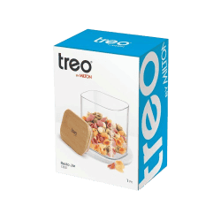 Treo By Milton Recto Kitchen Storage Jar with Airtight Wooden Lid | 600ml | Borosilicate Glass Container