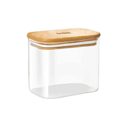 Treo By Milton Recto Kitchen Storage Jar with Airtight Wooden Lid | 600ml | Borosilicate Glass Container