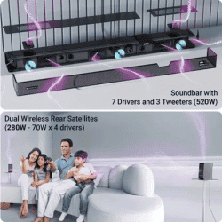 Zebronics Juke Bar Wireless Subwoofer & Satellite Bluetooth Soundbar | 1100 W | Black