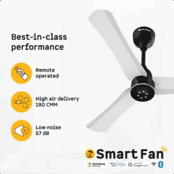 Atomberg Renesa Halo Smart BLDC Ceiling Fan | 900mm | 5 star | White & Black
