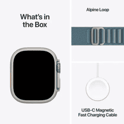 Apple Watch Ultra 3 | GPS + Cellular | 49mm | Titanium Case Light Blue Alpine Loop | Medium | Light Blue Strap | MEWM4HN/A