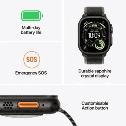 Apple Watch Ultra 3 | GPS + Cellular | 49mm | Black Titanium Case Black Ocean Band | Medium | Black Strap | MF0J4HN/A