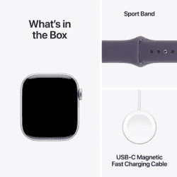 Apple Watch Series 11 | GPS | 46mm | Silver Aluminium Case Purple Fog Sport Band | S/M | Purple Fog Strap | MEV94HN/A