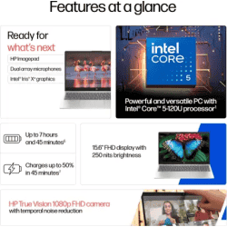 HP Thin and Light Laptop | Intel Core 5 120U | 16 GB | 512 GB SSD | Natural silver | 15-fd0640TU