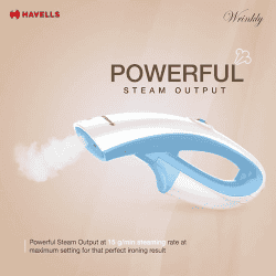 Havells Wrinkly Hand Held Garment Steamer | 920 W | Blue And White