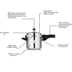 Greenchef Namo Alluminium Pressure Cooker 3 litres | Silver