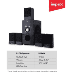 Impex 5.1 Bravo 100 W Multimedia Bluetooth Speaker System | Black