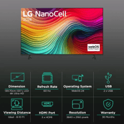 LG 4K Ultra HD Nanocell Smart TV | 139.7 cm (55 inch) | Black | 55NANO80T6A