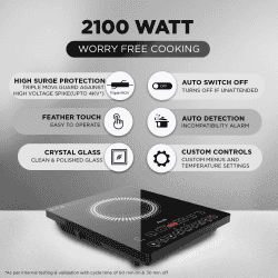 Preethi Induction Cooktop | 2100 W | Crystal Glass | Black | IC125