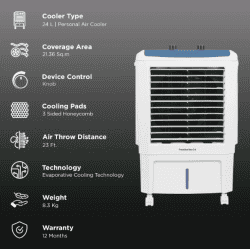 Livpure Frostline Neo 24 Litres Personal Air Cooler | Inverter Compatible | White & Blue