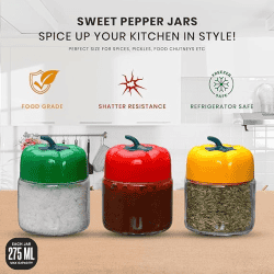 Yera Capsicum Glass Jar with Plastic Caps | 3Pc