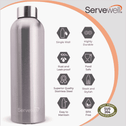 Servewell Osaka Solid Single Wall Stainless Steel Bottle | 900 ml