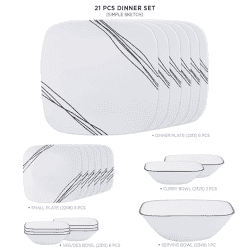 Corelle Square Simple Lines Dinner Set | 21 Pc