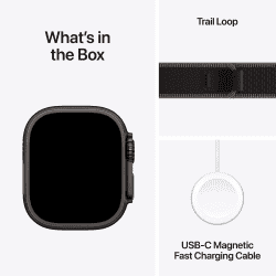 Apple Watch Ultra 3 | GPS + Cellular | 49mm | Titanium Case Black/Charcoal Trail Loop | M/L | Black/Charcoal Strap | MF1H4HN/A