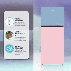 Haier Vogue Frost Free Double Door Refrigerator | 328L | Rose Blue Glass | 3 Star | HRF-3783RBG-P