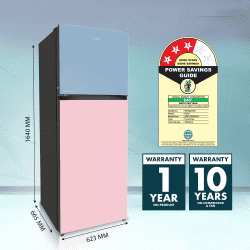 Haier Vogue Frost Free Double Door Refrigerator | 328L | Rose Blue Glass | 3 Star | HRF-3783RBG-P