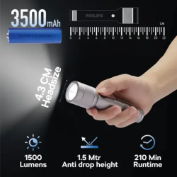 Philips Flashlight | 5 Mode | 3500mAh Battery | Grey