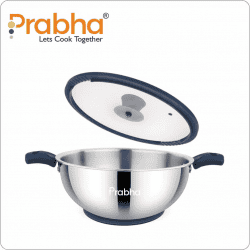 Prabha Tri-Ply Omega Deep Kadhai | Glass Lid | 28 Cm