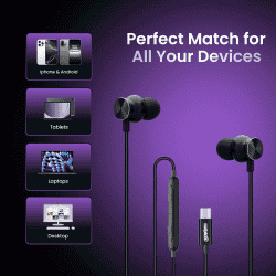 Salpido E14 Type C Wired Stereo Earphones | 10mm | Black