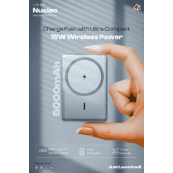Lapcare NUCLEO Mag Safe Pocket Size Power Bank | 22W | 5000mAh | 15W Wireless Charging | Grey | LOX-159