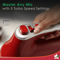 Wonderchef Crimson Revo Stand Mixer | 5 Speed Settings | Rotating Head Technology | 4.5L Stainless Steel Bowl | 300 Watt | Red