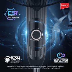 Impex BLDC Pedestal Fan | 400 mm | Black | eN Booster PF HS Black