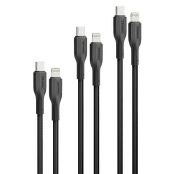 Promate 3Pcs High Tensile Strength USB-C to Lightning Cable Kit | 27W | Black