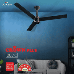 Luker Size Zero Crown Plus | 1200mm | BLDC Ceiling Fan with Remote | Black Black Chrome | 5 Star | Black