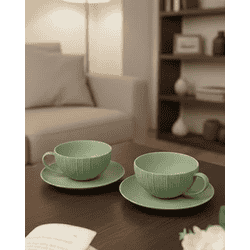 Vola Vogue Coupe Fine Porcelain Coupe set | Cup & Saucer | Set of 12 | Tea | Coffee | Moss