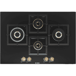 Bosch Built in Gas Hob | Tempered glass | Glass 4 Burner Auto Ignition | 75 cm | True Brass 2D Ring Burners | Black | PNI7B6F20I
