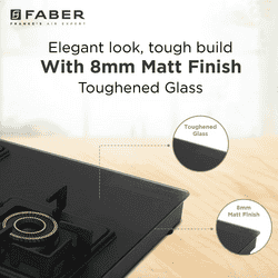 Faber Blossom Matt Glass Finish Cooktop | 3 Brass Burners-Jumbo, Medium & Small | Black