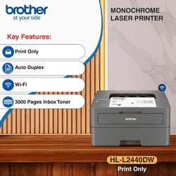 Brother Auto Duplex Laser Printer | 30 PPM Print Speed | LCD Display | 64 MB Memory | HL-L2440DW