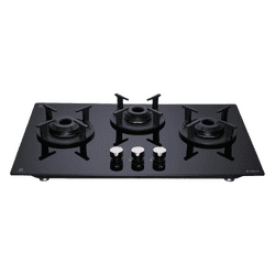 Elica Toughened Glass Top 3 Burner Automatic Hob | Black | RG FLEXI 360 LOTUS IND HD BRASS