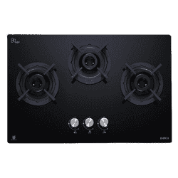 Elica Toughened Glass Top 3 Burner Automatic Hob | Black | RG FLEXI 360 LOTUS IND HD BRASS