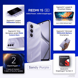Redmi 15 5G | 6GB | 128GB | Sandy Purple