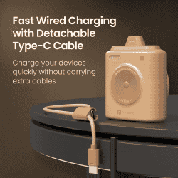 Portronics Moji 10 Smallest Wireless Fast Charging Power Bank | Detachable USB Type-C Cable | 10000Mah | 20W | Multicolor