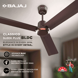 Bajaj Classico Sleek BLDC Ceiling Fan | 1200MM | 5 Star | High Energy Density Motor | Red Walnut