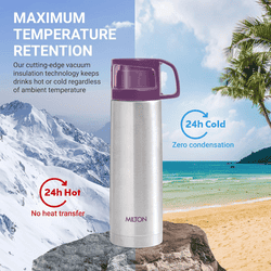 Milton Glassy 500 Thermosteel Vacuum Insulated Flask | with Cup lid & Jacket Tea | Multicolors