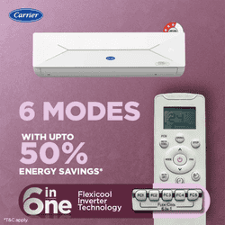 Carrier 1.5 Ton Split Inverter AC | 3 Star | 6 in 1 FlexiCool Convertible Cooling | White | 18K XCEL EDGE Gxi