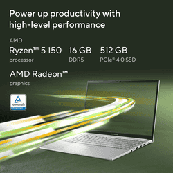 ASUS VivoBook 15 Laptop | AMD Ryzen 5 150 |16GB | 512GB | 15.6 (39.62 cms) | Windows 11 Home | Cool Silver | M1502NAQ-BQ119WS